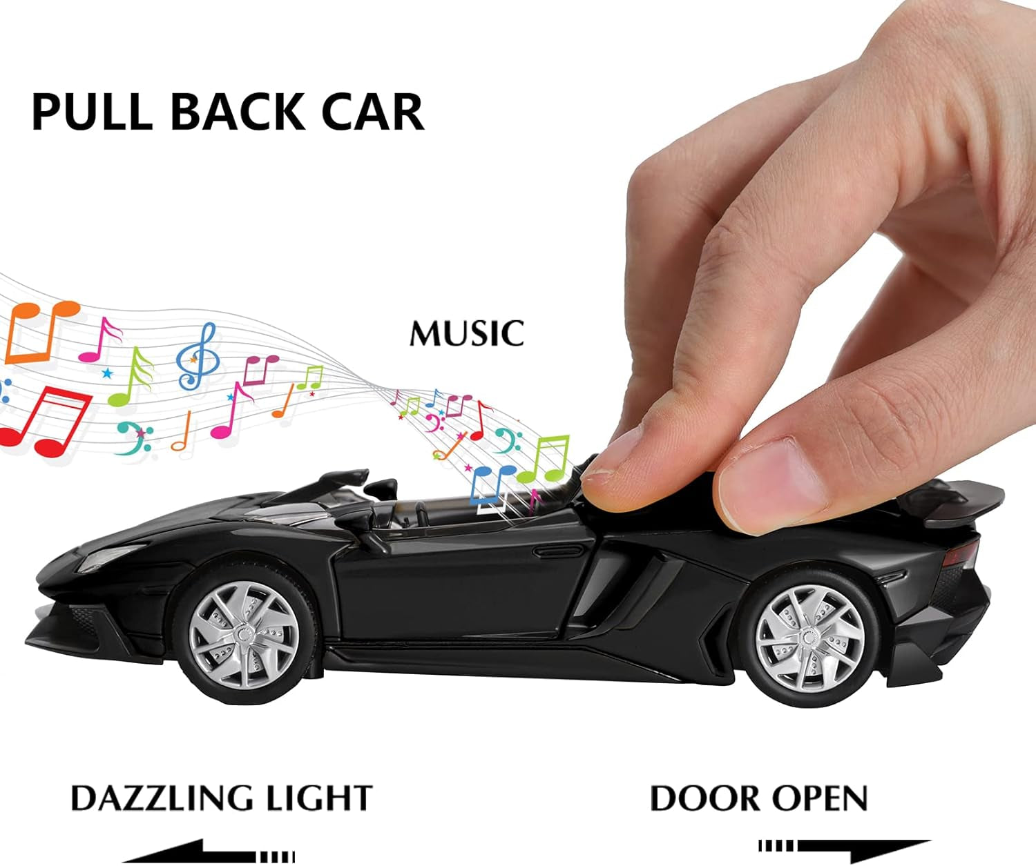 Toy Car 1/32 Roadster Metal Die-Cast Model Car with Sound and Light for 3 4 5 6 7 Year Old Boy Toy (Black)