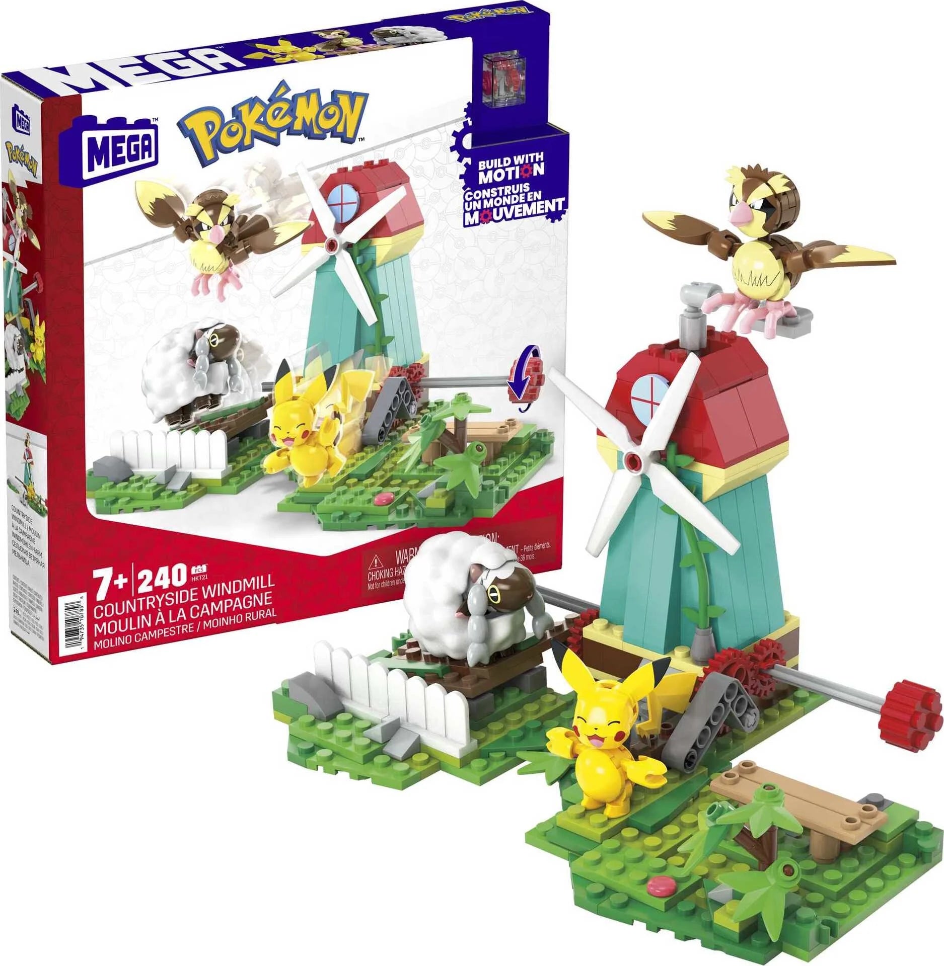 Pokemon Building Set, Countryside Windmill with 3 Poseable Action Figures (240 Pieces)