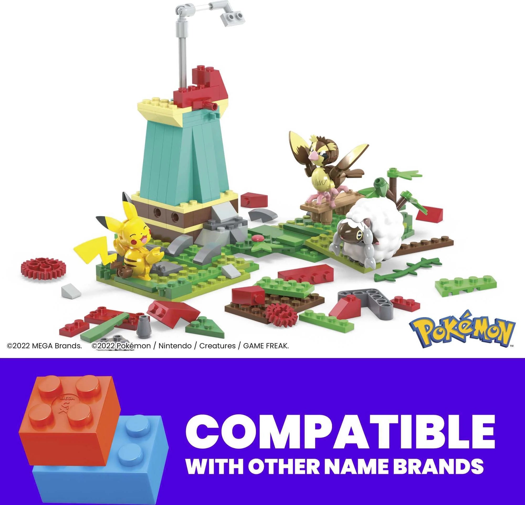 Pokemon Building Set, Countryside Windmill with 3 Poseable Action Figures (240 Pieces)