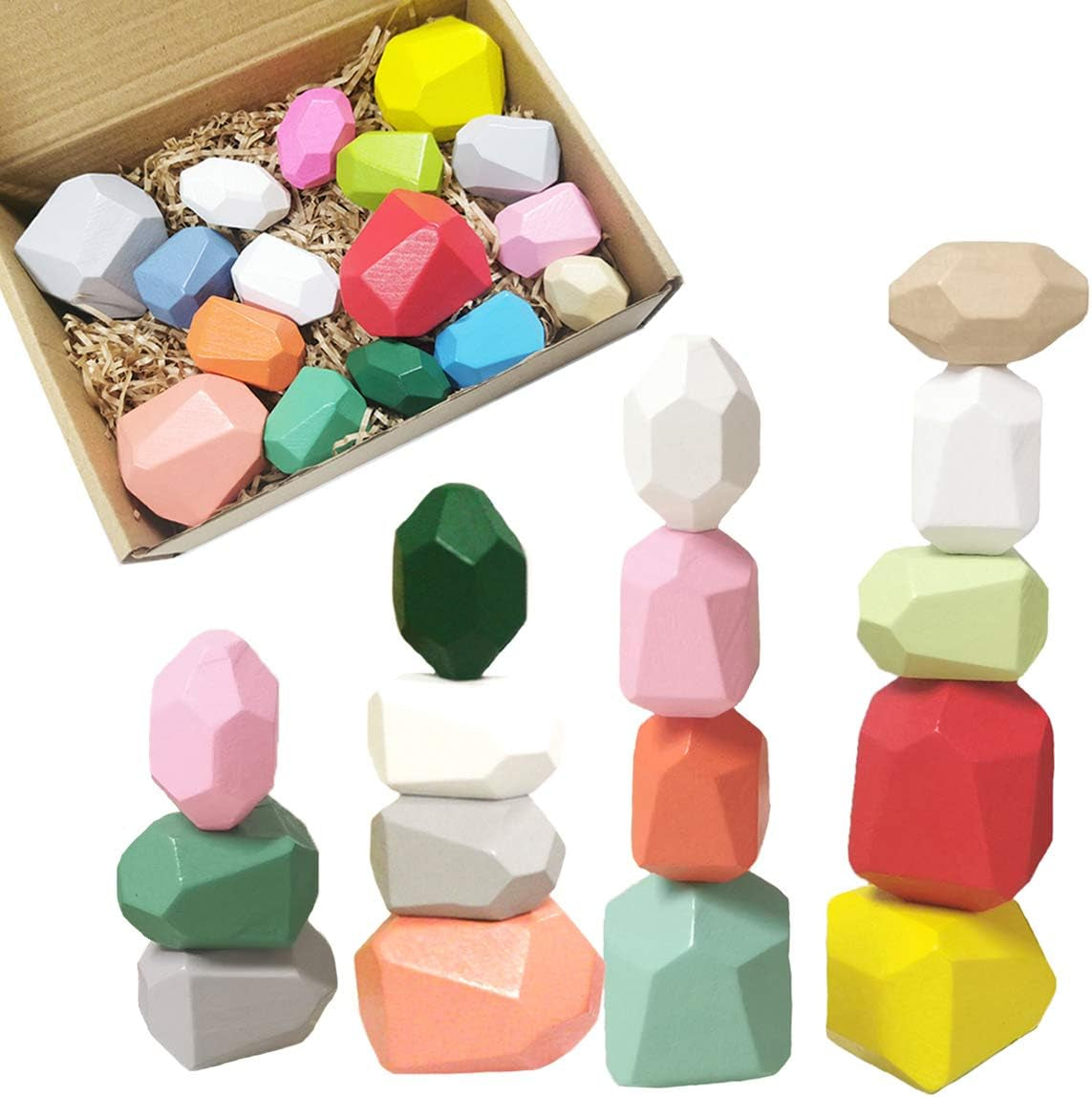 16Pcs Wooden Balancing Stacking Stones Rocks,, Balancing Wooden Stacking Blocks Toys, Preschool Toys Wooden Stacking Toys, Wood Stacking Game Building Block Toys Enhances Motor Skills