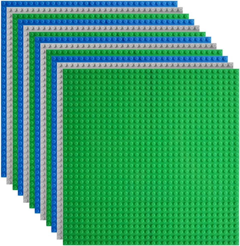 Classic Baseplates Building Base Plates for Building Bricks 100% Compatible with Major Brands-Baseplates 10" X 10", Pack of 12