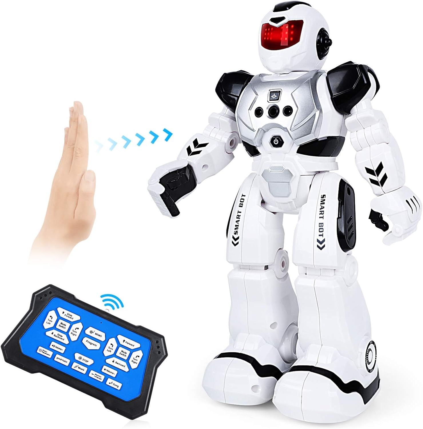 RC Robot for Kids Intelligent Programmable Robot with Infrared Controller Toys, Dancing, Singing, Led Eyes, Gesture Sensing Robot (Black)