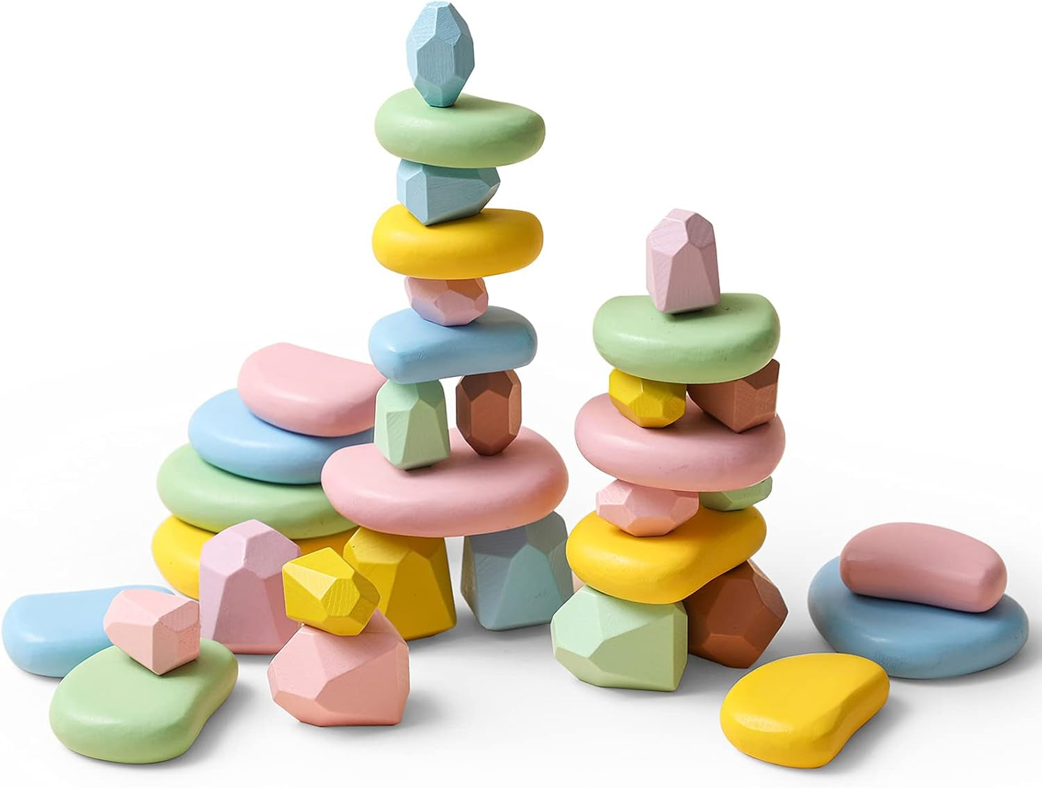 34Pcs Stacking Rocks Balancing Stones Wooden Stacking Toys for Toddler Montessori Sorting Game