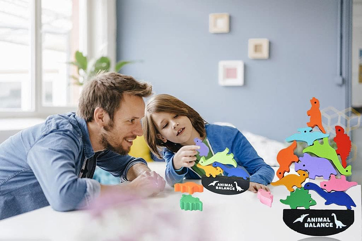 Dinosaur Wooden Blocks Stacking Toy for Kids, Wooden Animal Balance Stacking Game, Wooden Building Blocks for Concentration and Motor Skills Training, Best Birthday for Kids