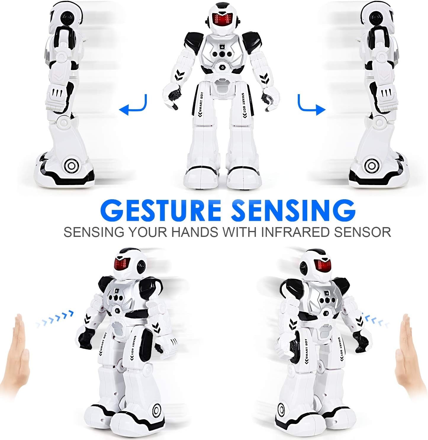 RC Robot for Kids Intelligent Programmable Robot with Infrared Controller Toys, Dancing, Singing, Led Eyes, Gesture Sensing Robot (Black)
