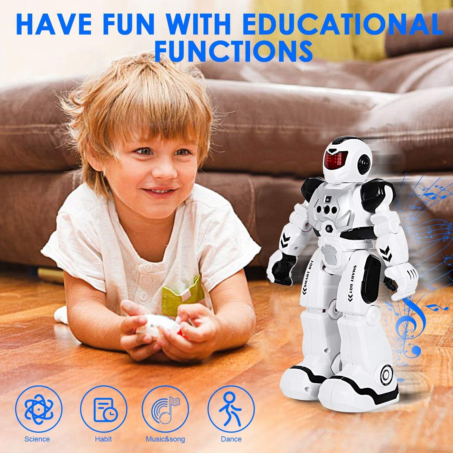 RC Robot for Kids Intelligent Programmable Robot with Infrared Controller Toys, Dancing, Singing, Led Eyes, Gesture Sensing Robot (Black)