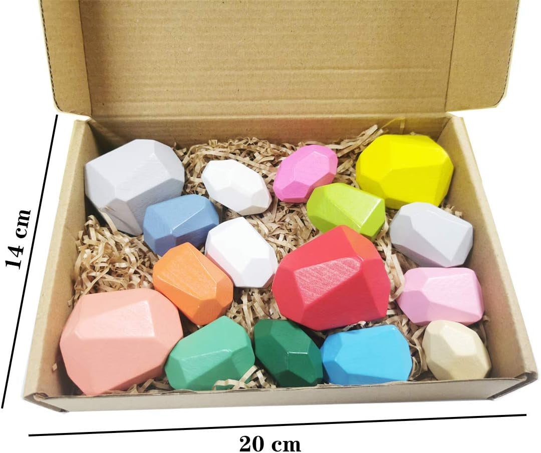 16Pcs Wooden Balancing Stacking Stones Rocks,, Balancing Wooden Stacking Blocks Toys, Preschool Toys Wooden Stacking Toys, Wood Stacking Game Building Block Toys Enhances Motor Skills