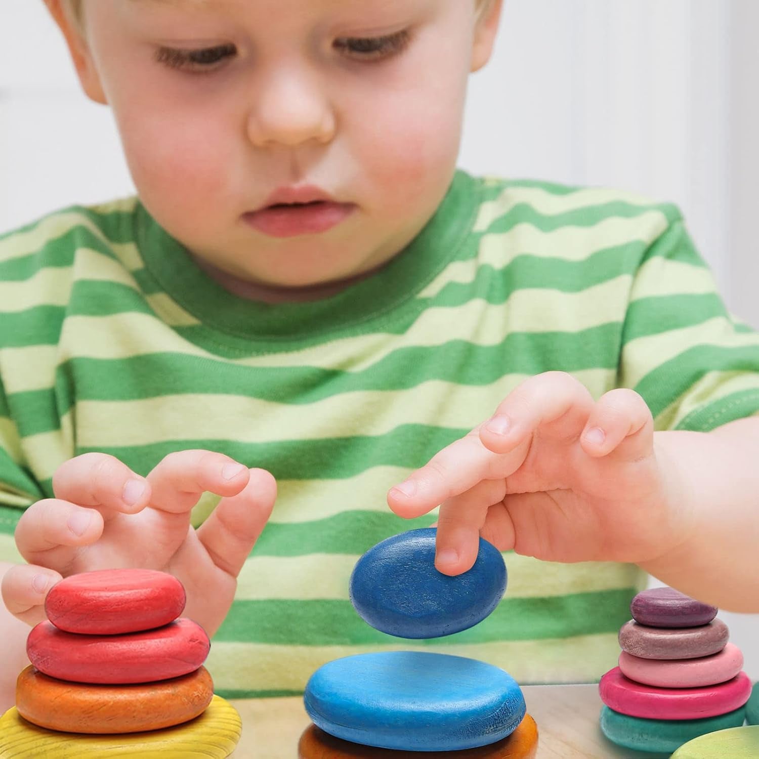 16Pcs Extra-Large Wooden Sorting Stacking Rocks - Safe Montessori Toys for 1-3 Year Old, Waldorf Wooden Blocks for Toddlers 1-3, Smooth Stacking Stones for Toddlers, for Kids