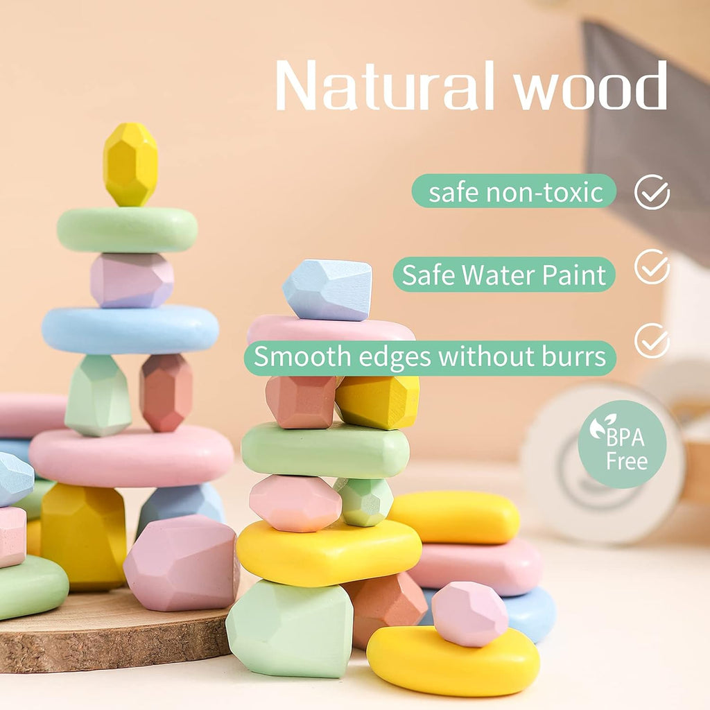 34Pcs Stacking Rocks Balancing Stones Wooden Stacking Toys for Toddler Montessori Sorting Game