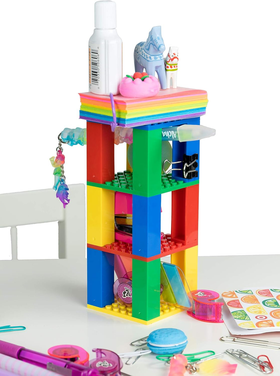 Classic Bricks and Baseplates Teeny Tower | 100% Compatible with All Major Brands | Building Bricks for Towers and More | Ages 5+ STEM Toy | 4 Color Stackable 8X8 Baseplates & 12 Stackers | 16 Piece