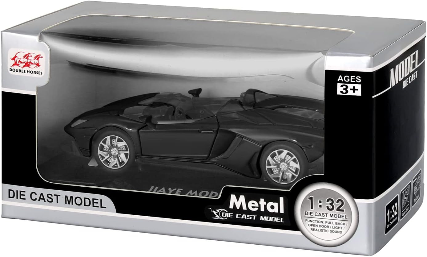 Toy Car 1/32 Roadster Metal Die-Cast Model Car with Sound and Light for 3 4 5 6 7 Year Old Boy Toy (Black)
