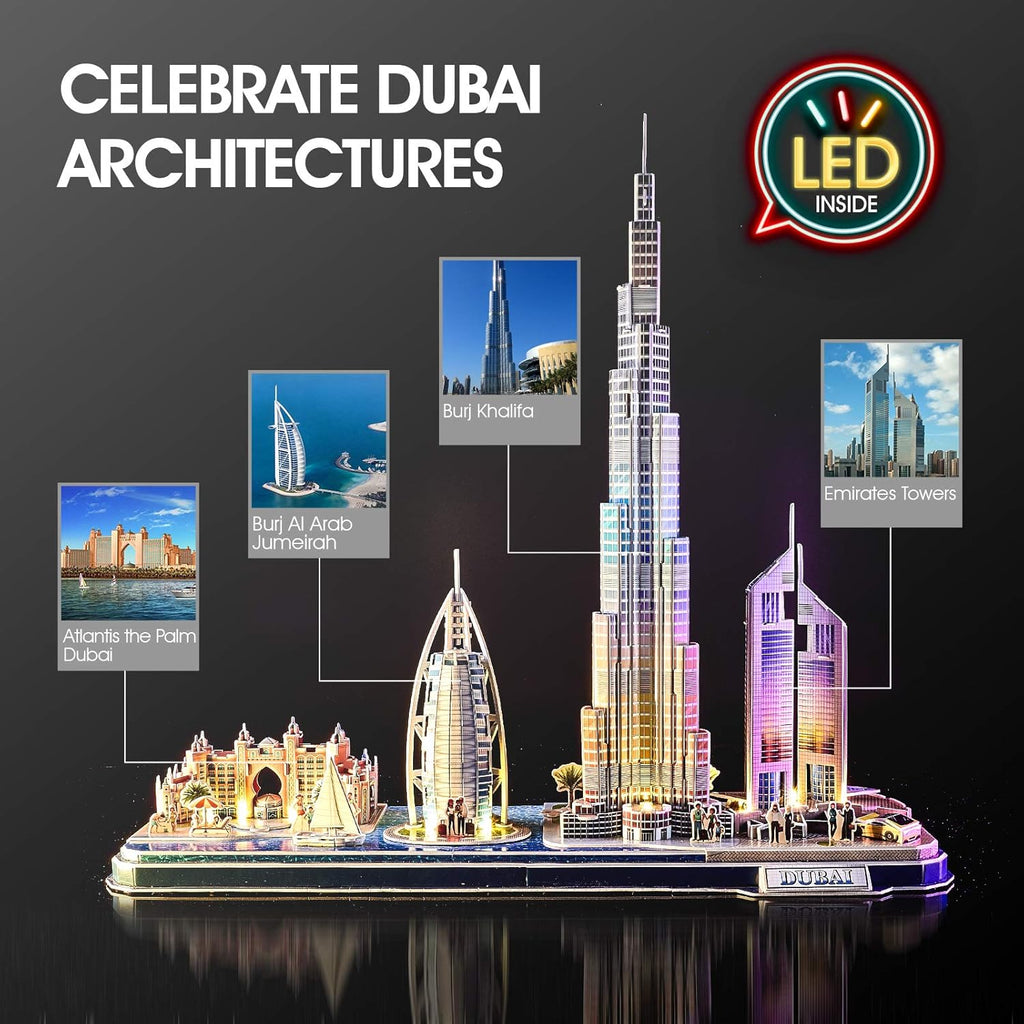 3D Puzzles for Kids Ages 8-10 LED Dubai Cityline, Arts and Crafts for Kids Ages 8-12 STEM Projects for Kids Ages 8-12 Gifts for 8 Year Old Toys for 8 Year Old Girls Lighting Architecture