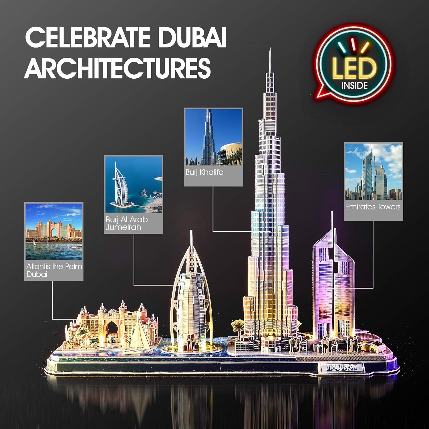 3D Puzzles for Kids Ages 8-10 LED Dubai Cityline, Arts and Crafts for Kids Ages 8-12 STEM Projects for Kids Ages 8-12 Gifts for 8 Year Old Toys for 8 Year Old Girls Lighting Architecture
