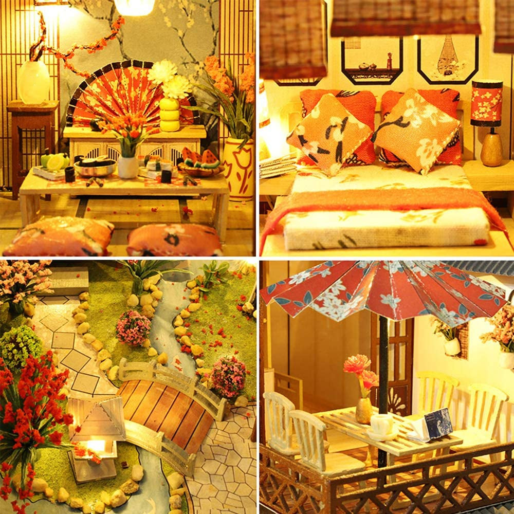 DIY Dollhouse Miniature Kit with Furniture, Miniature House Kit 3D Wooden Miniature House with Dust Cover and Music Movement, Miniature Dolls House Kit (P06)