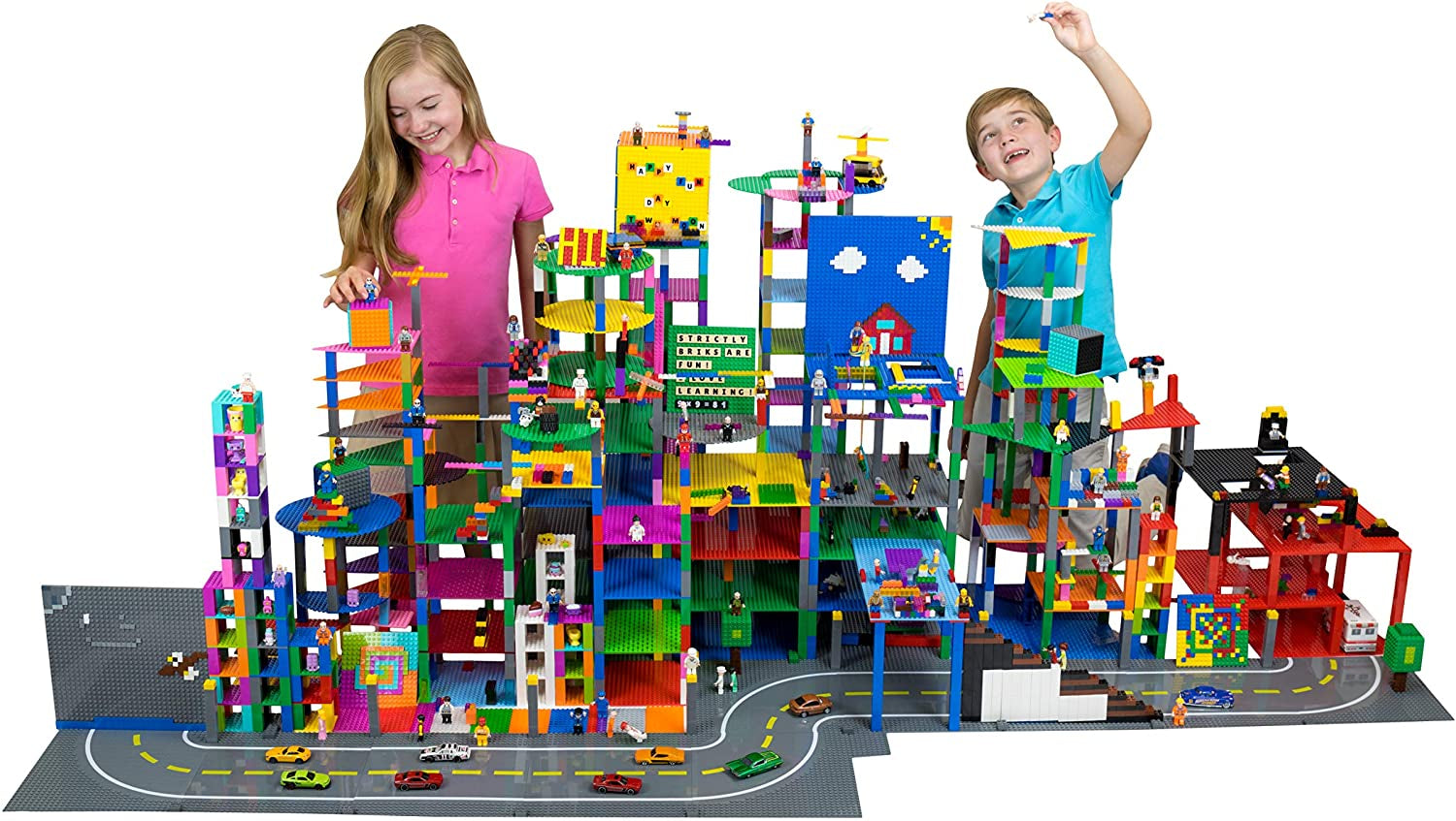 Classic Bricks and Baseplates Teeny Tower | 100% Compatible with All Major Brands | Building Bricks for Towers and More | Ages 5+ STEM Toy | 4 Color Stackable 8X8 Baseplates & 12 Stackers | 16 Piece