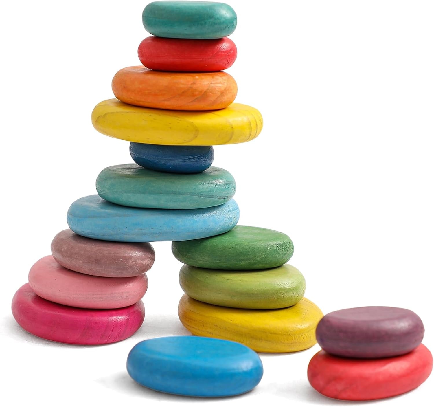16Pcs Extra-Large Wooden Sorting Stacking Rocks - Safe Montessori Toys for 1-3 Year Old, Waldorf Wooden Blocks for Toddlers 1-3, Smooth Stacking Stones for Toddlers, for Kids