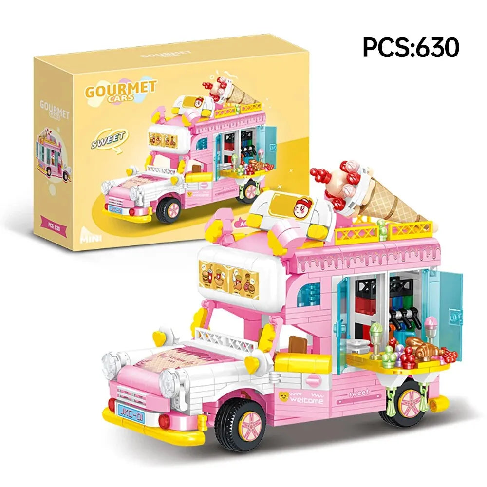 Toylinx 641PCS Building Blocks Mini Car Ice Cream Truck Model, Street View Series Christmas Xmas Best Gift for Girls with Box