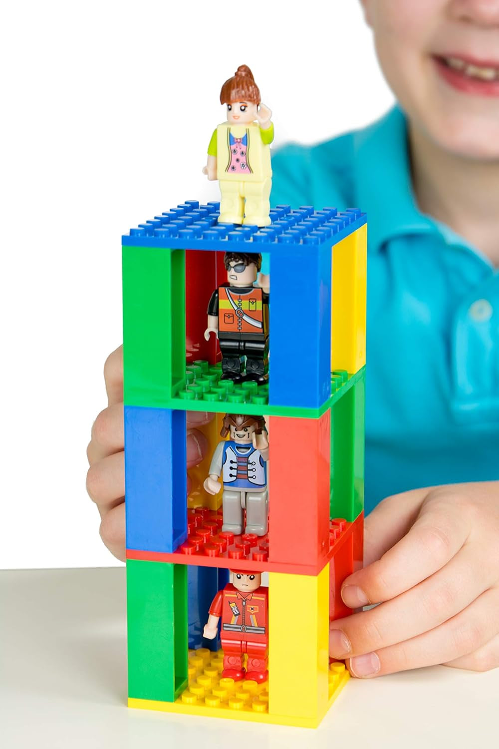 Classic Bricks and Baseplates Teeny Tower | 100% Compatible with All Major Brands | Building Bricks for Towers and More | Ages 5+ STEM Toy | 4 Color Stackable 8X8 Baseplates & 12 Stackers | 16 Piece