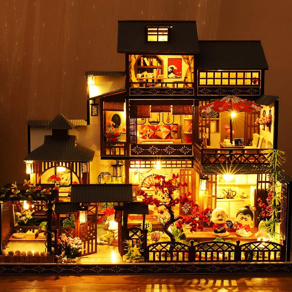 DIY Dollhouse Miniature Kit with Furniture, Miniature House Kit 3D Wooden Miniature House with Dust Cover and Music Movement, Miniature Dolls House Kit (P06)