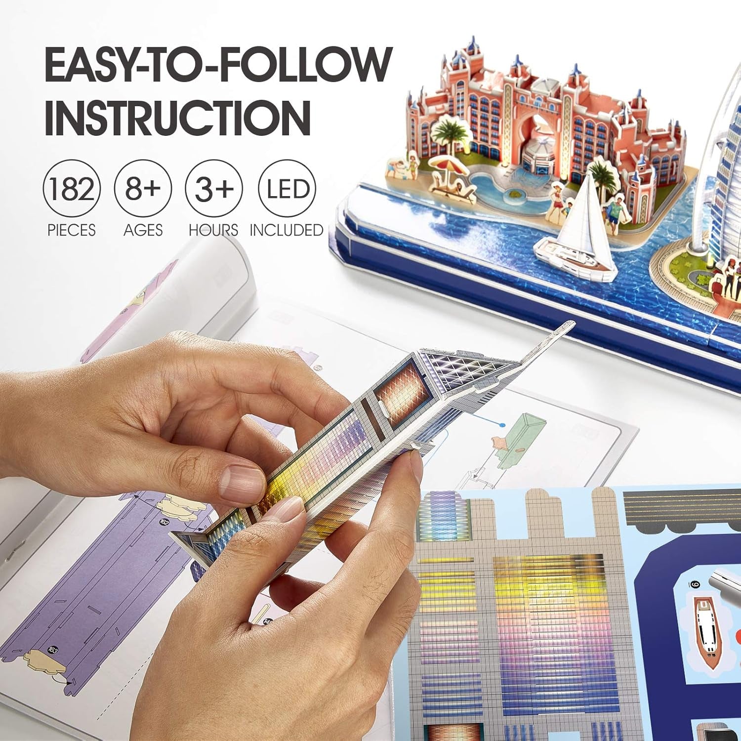 3D Puzzles for Kids Ages 8-10 LED Dubai Cityline, Arts and Crafts for Kids Ages 8-12 STEM Projects for Kids Ages 8-12 Gifts for 8 Year Old Toys for 8 Year Old Girls Lighting Architecture
