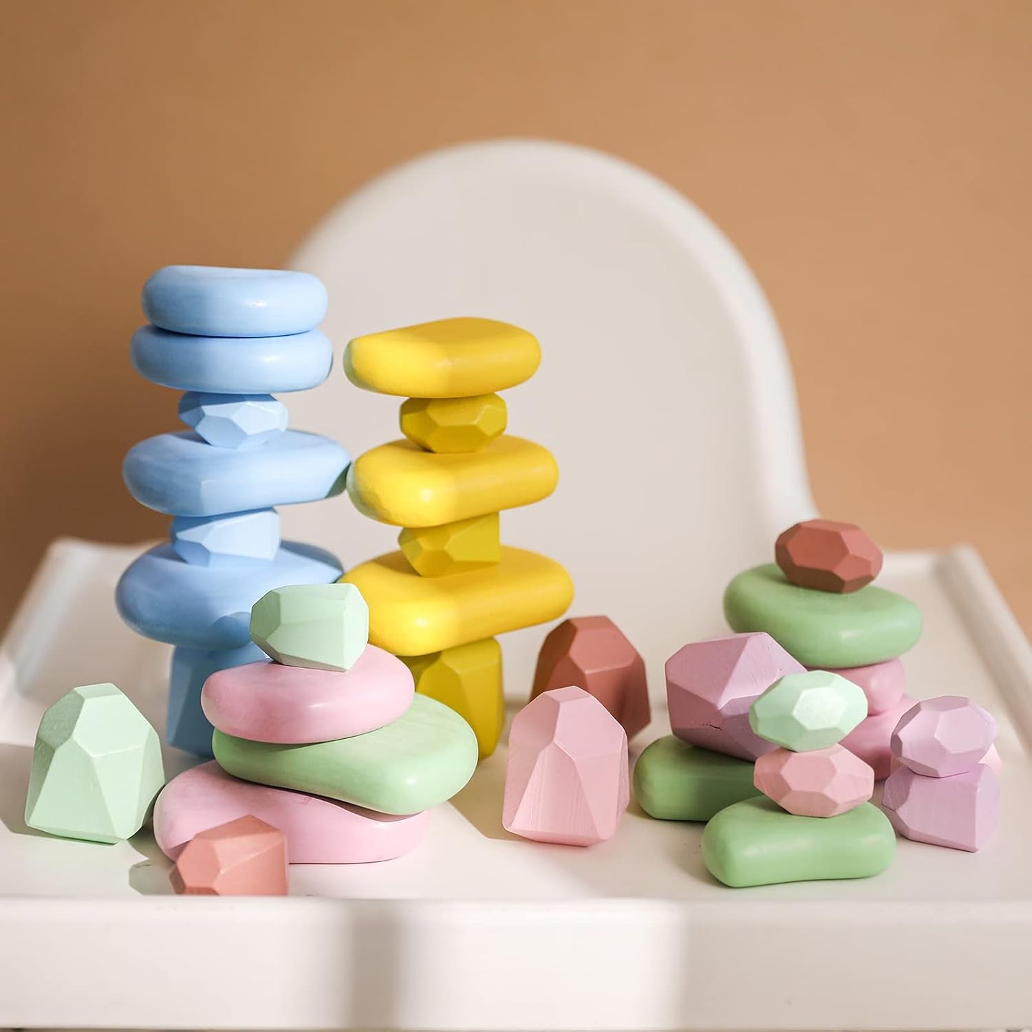 34Pcs Stacking Rocks Balancing Stones Wooden Stacking Toys for Toddler Montessori Sorting Game