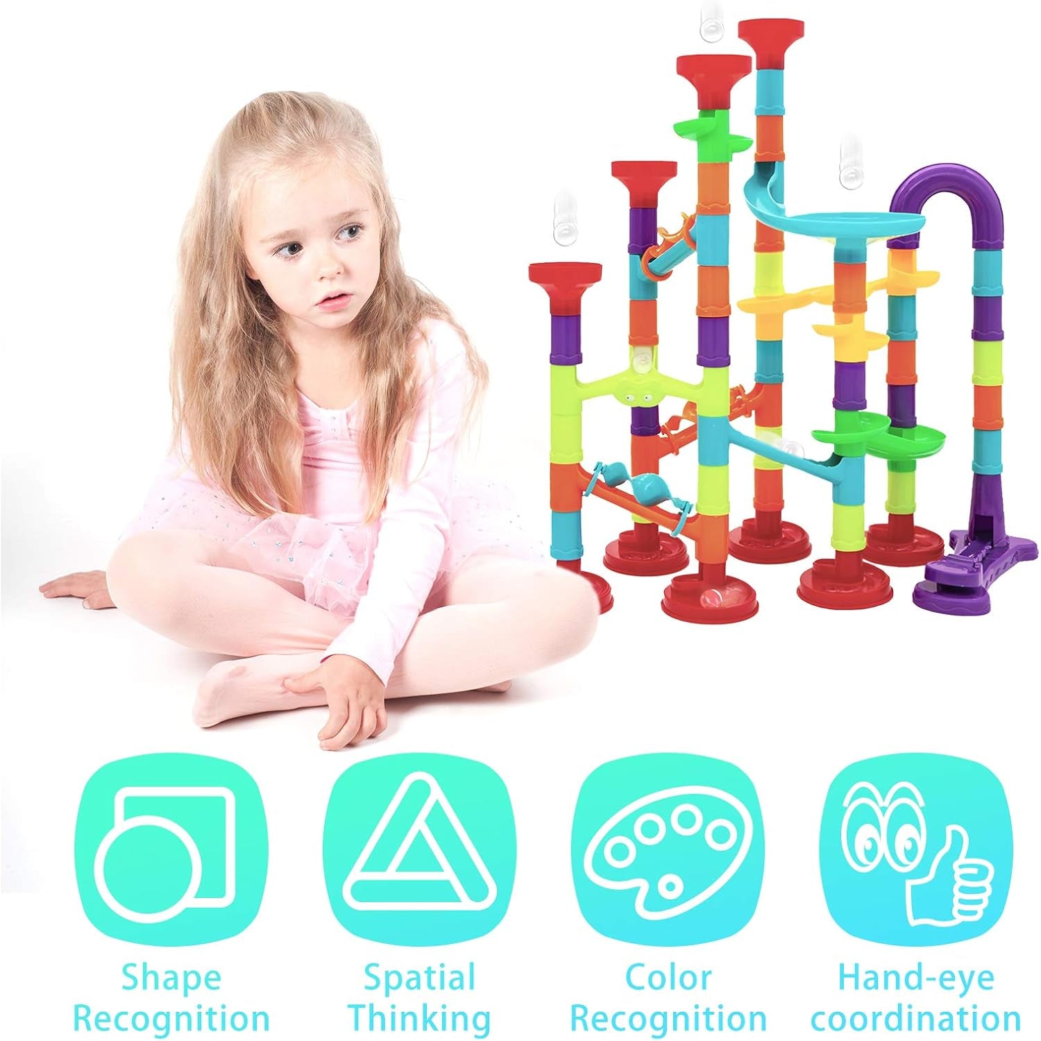 Marble Run Set for Kids - 93Pcs Marble Maze Track Race Game Construction Buliding Blocks Toys, STEM Educational Toys Gift for Boys Girls Age 3 to 12