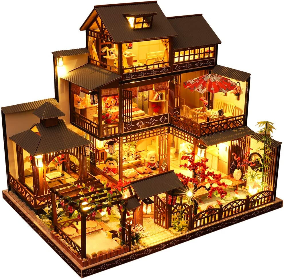 DIY Dollhouse Miniature Kit with Furniture, Miniature House Kit 3D Wooden Miniature House with Dust Cover and Music Movement, Miniature Dolls House Kit (P06)