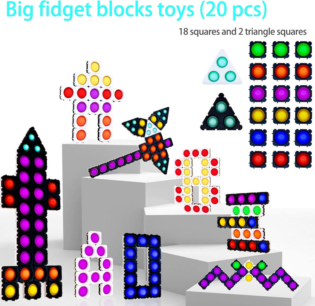 Pop Fidget Sensory Toys,  20 Pcs Puzzles Building Blocks Fidget Toys Pack Autism Stress Relief Toy for Kids Children Adults