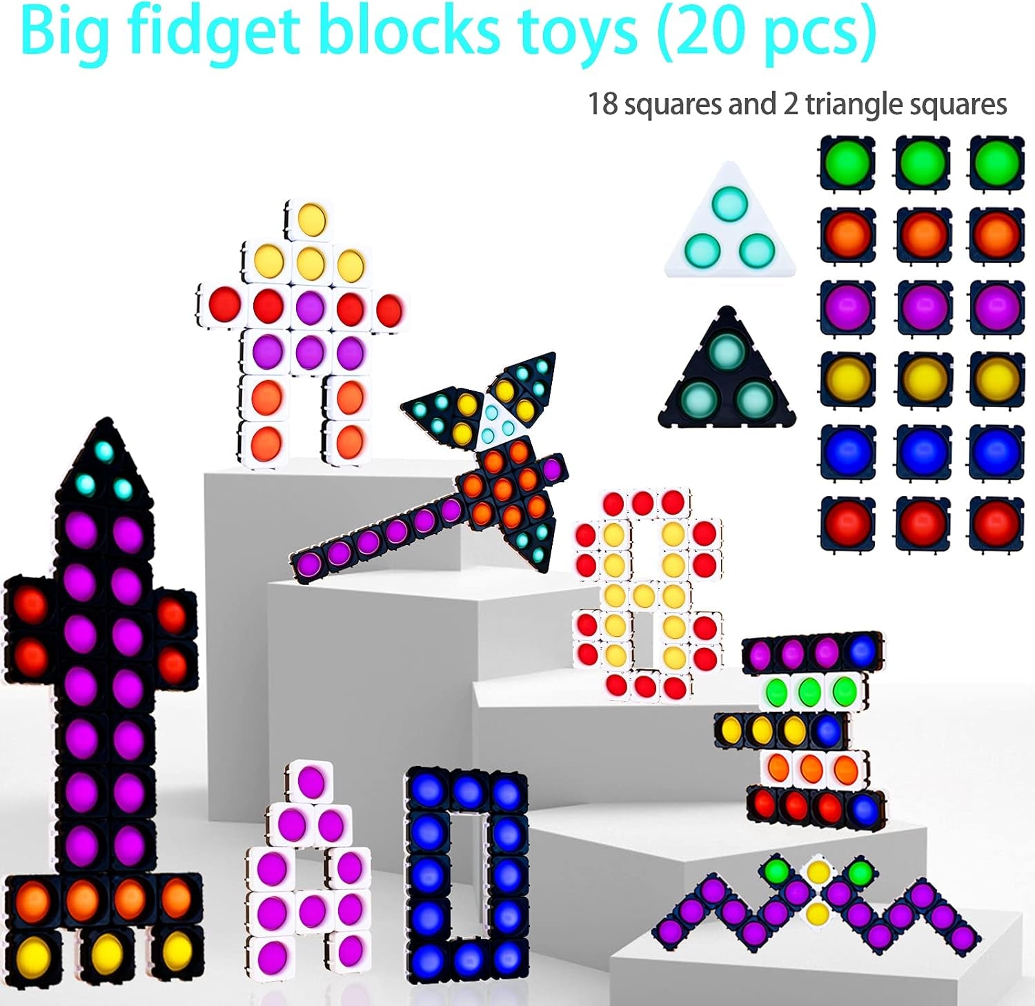 Pop Fidget Sensory Toys,  20 Pcs Puzzles Building Blocks Fidget Toys Pack Autism Stress Relief Toy for Kids Children Adults