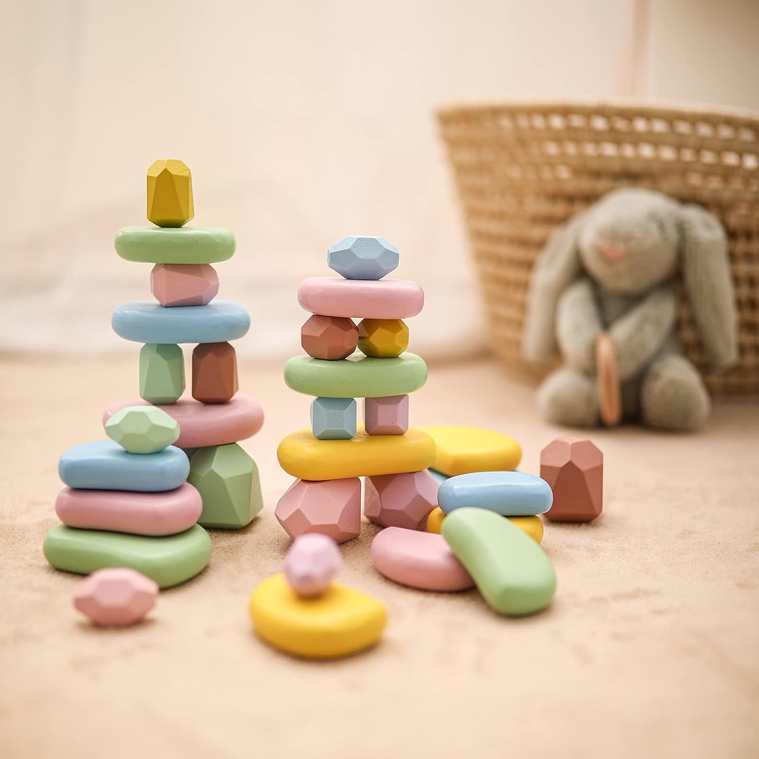 34Pcs Stacking Rocks Balancing Stones Wooden Stacking Toys for Toddler Montessori Sorting Game
