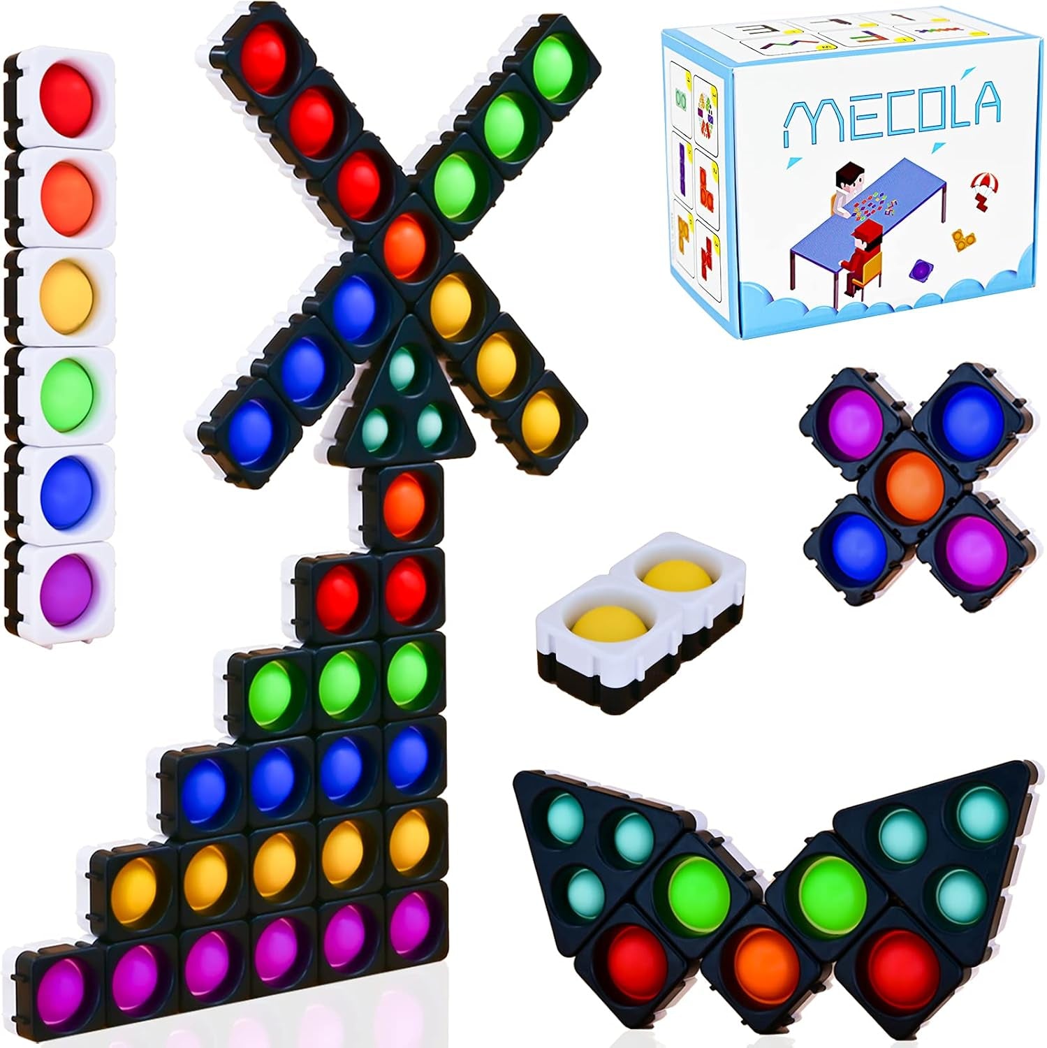 Pop Fidget Sensory Toys,  20 Pcs Puzzles Building Blocks Fidget Toys Pack Autism Stress Relief Toy for Kids Children Adults