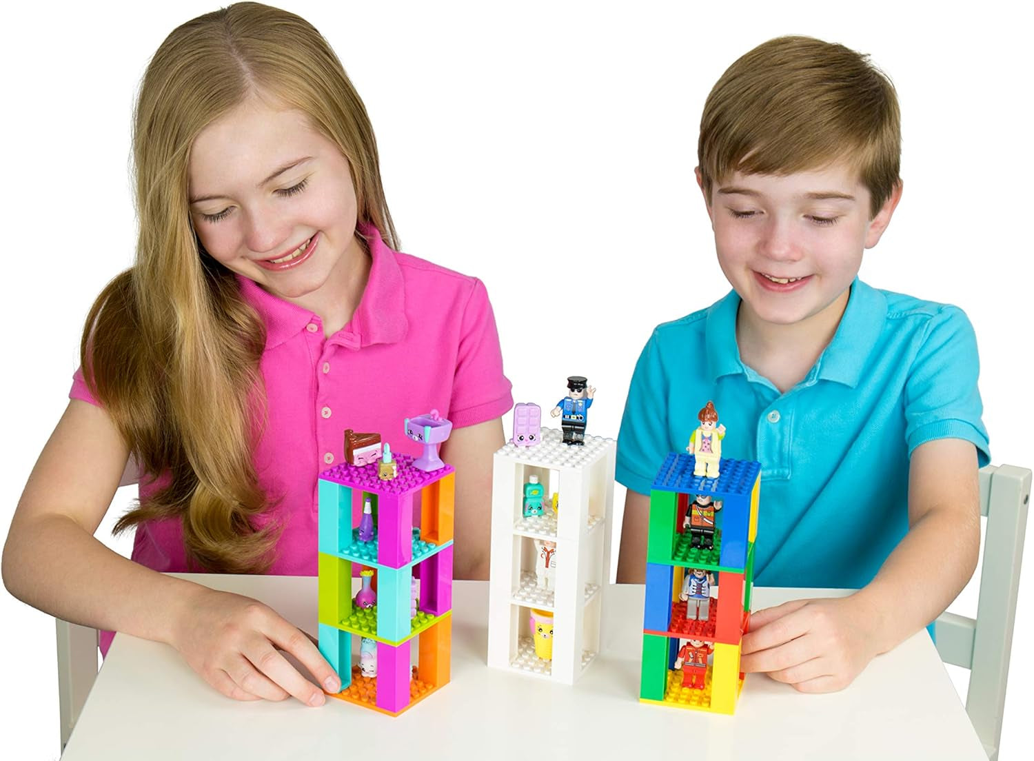 Classic Bricks and Baseplates Teeny Tower | 100% Compatible with All Major Brands | Building Bricks for Towers and More | Ages 5+ STEM Toy | 4 Color Stackable 8X8 Baseplates & 12 Stackers | 16 Piece