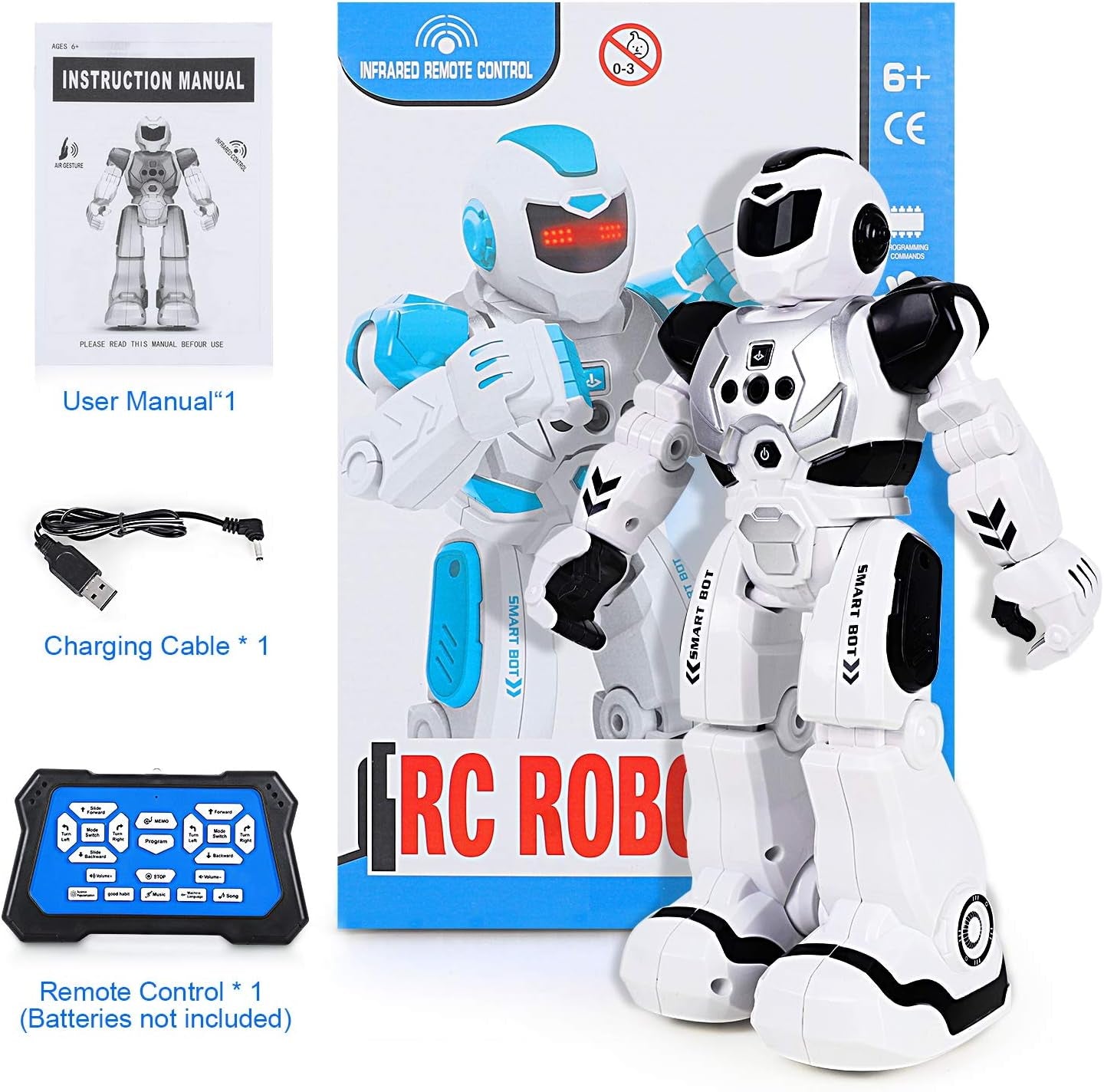 RC Robot for Kids Intelligent Programmable Robot with Infrared Controller Toys, Dancing, Singing, Led Eyes, Gesture Sensing Robot (Black)