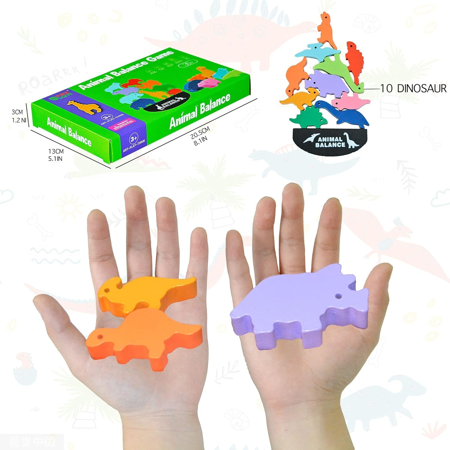 Dinosaur Wooden Blocks Stacking Toy for Kids, Wooden Animal Balance Stacking Game, Wooden Building Blocks for Concentration and Motor Skills Training, Best Birthday for Kids